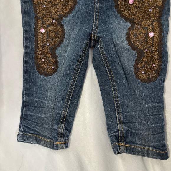 Vintage Y2K 90s Mary Kate Ashley Girl Denim Capris Size 6 Western Boho Patches - Picture 3 of 10